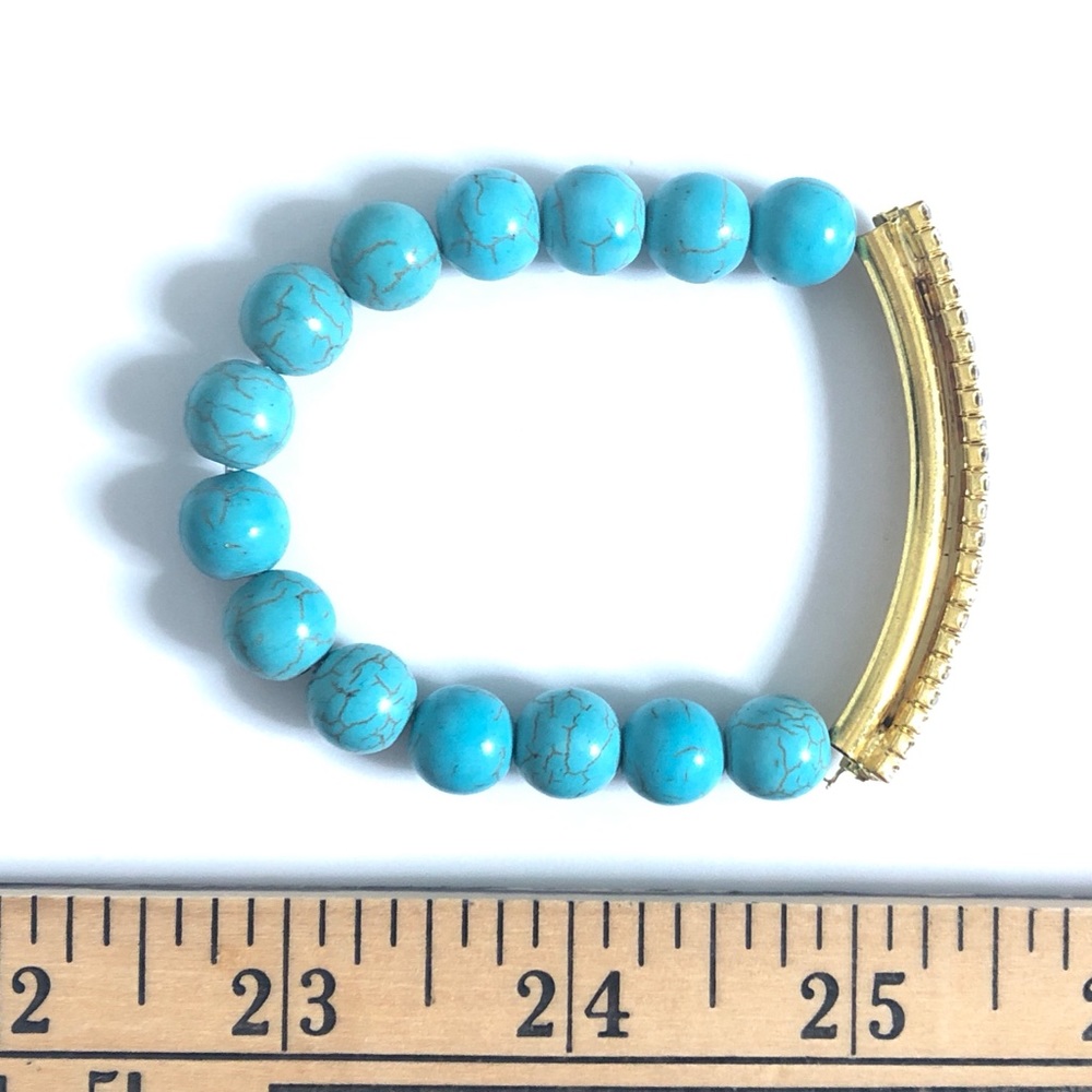 Gold Rhinestone Crystal Turquoise Blue Bracelet - Picture 7 of 10